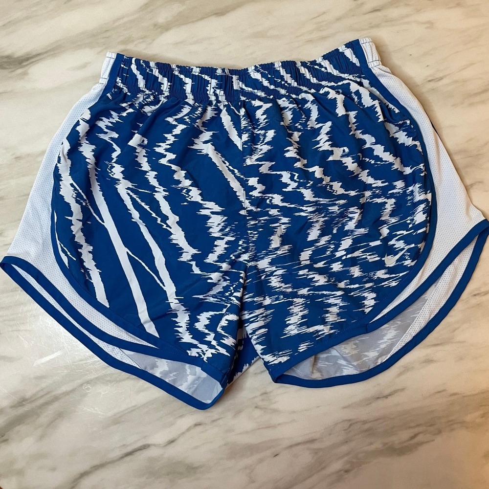 Nike Dri Fit Womens Running Shorts Blue White Abstract Print Athletic Gym Size M